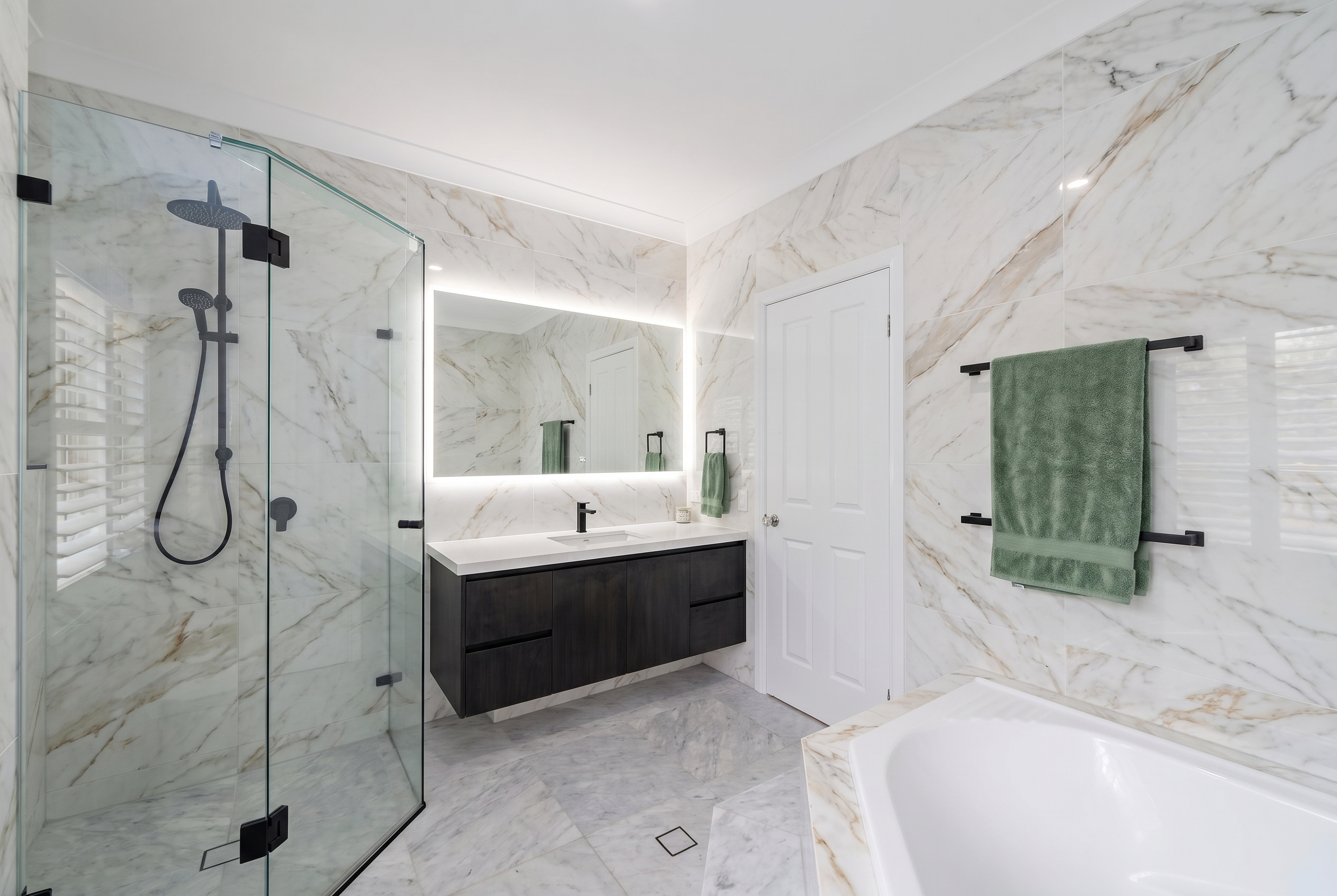 Bathroom after, black fixture design