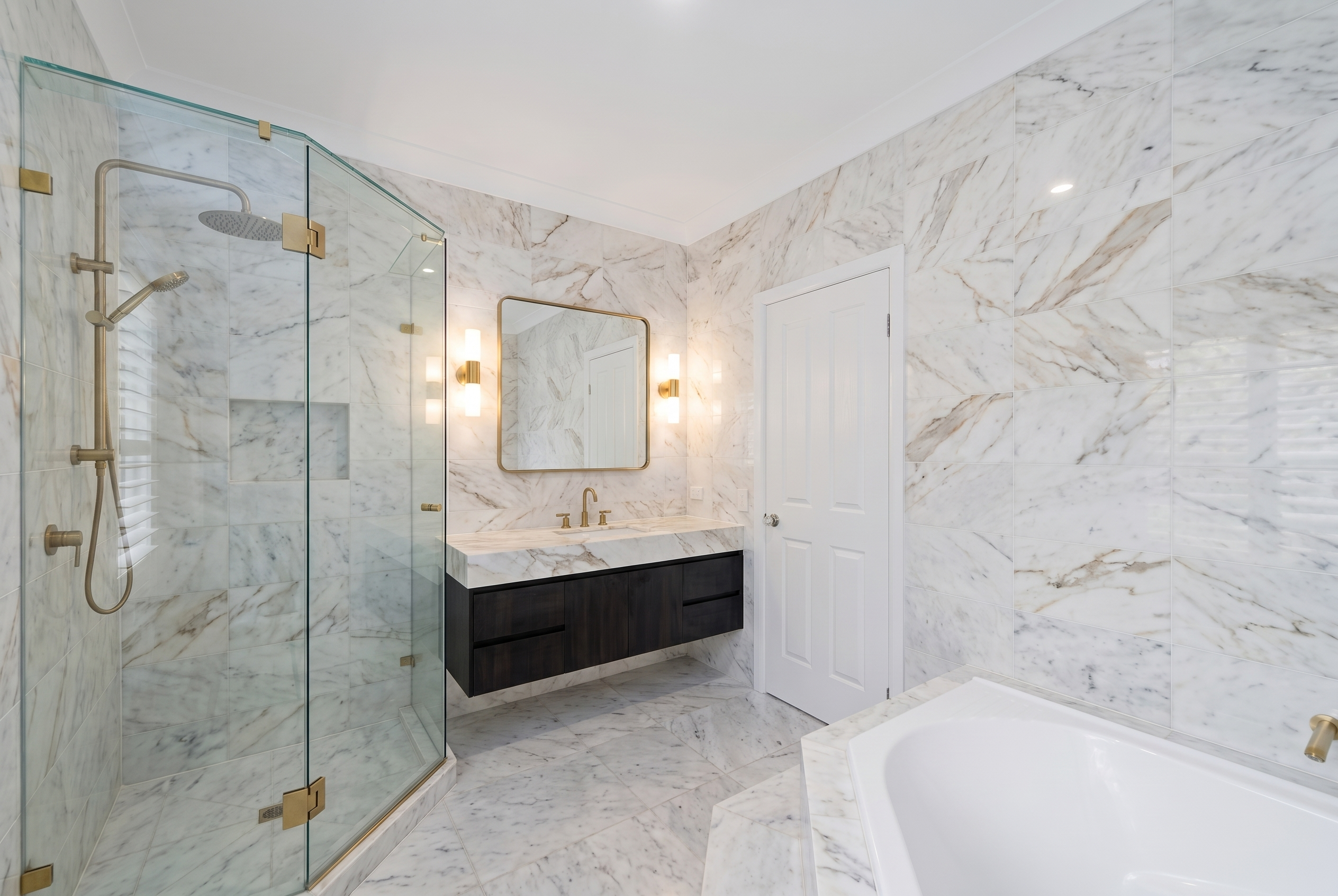 Bathroom after, brass fixture design